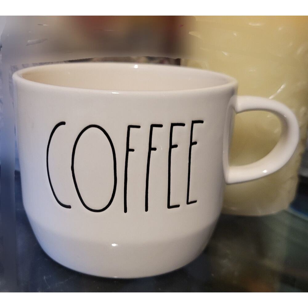 Rae Dunn White Coffee Mug Black Writing "COFFEE"